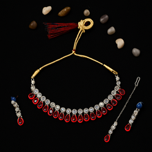 Red Drop Choker Set with Earrings & Tikka