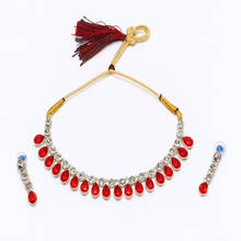 Red Drop Choker Set with Earrings & Tikka