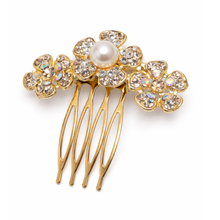 Gold Tone Floral Pearl & Crystal Hair Comb Set (Pair)