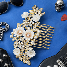 Gold Floral Pearl & Crystal Bridal Hair Comb for Women