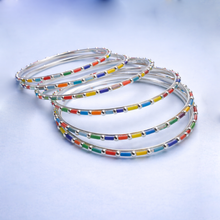 Trendy Silver Finish Multicolor Beaded Bangles Set for Women