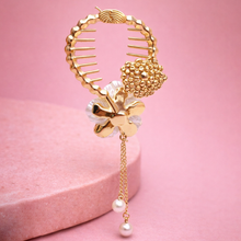 Gold Floral Pearl Drop Bridal Hair Comb for Women