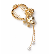 Gold Floral Pearl Drop Bridal Hair Comb for Women