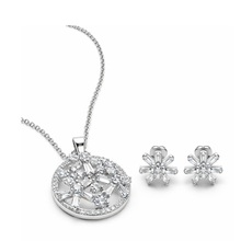 Silver Tone Crystal Round Pendant Necklace Set with Matching Stud Earrings