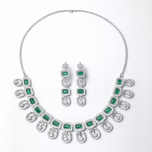 Royal Silver Finish Green Stone Necklace Set for Women