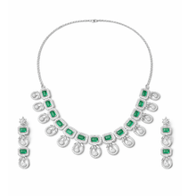 Royal Silver Finish Green Stone Necklace Set for Women