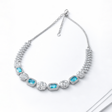 Elegant Silver Finish Blue Stone Necklace Set for Women