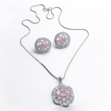 Elegant Silver & Gold Tone American Diamond Necklace Set with Matching Earrings