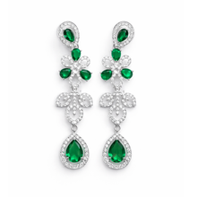 Silver Finish American Diamond Necklace Set with Emerald Green Tear Drop Stones