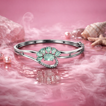 Silver Tone American Diamond Floral Bracelet with Aqua Stones for Women