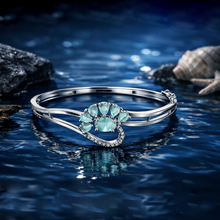 Silver Tone American Diamond Floral Bracelet with Aqua Stones for Women