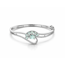 Silver Tone American Diamond Floral Bracelet with Aqua Stones for Women