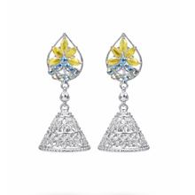 Floral Stone Jhumka Drop Earrings – Silver Finish (2 Color Variants)