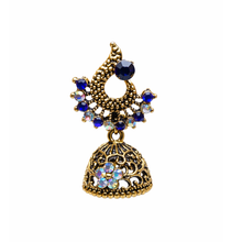 Antique Gold Navy Blue Stone Jhumka Earrings – Traditional Ethnic Jewellery