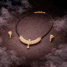 Gold Tone American Diamond Mangalsutra Necklace Set with Matching Earrings