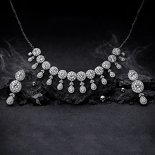 Royal Silver Tone American Diamond Statement Necklace Set with Drop Earrings