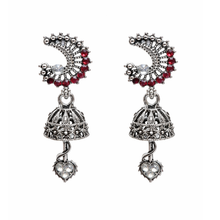 Oxidised Silver Red Stone Jhumka Earrings – Premium Artificial Jewellery
