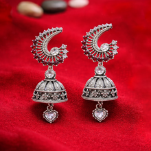 Oxidised Silver Red Stone Jhumka Earrings – Premium Artificial Jewellery