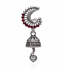 Oxidised Silver Red Stone Jhumka Earrings – Premium Artificial Jewellery
