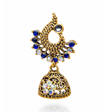 Antique Gold Blue Stone Jhumka Earrings – Traditional Artificial Jewellery