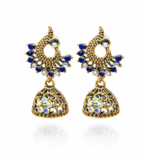 Antique Gold Blue Stone Jhumka Earrings – Traditional Artificial Jewellery