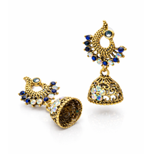 Antique Gold Blue Stone Jhumka Earrings – Traditional Artificial Jewellery