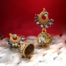 Antique Gold Blue Stone Jhumka Earrings – Traditional Artificial Jewellery