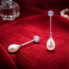 Silver Finish American Diamond Pearl Drop Earrings for Women