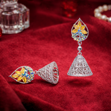 Floral Stone Jhumka Drop Earrings – Silver Finish (2 Color Variants)