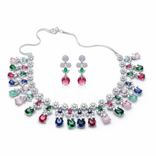 Multicolour Crystal Drop Necklace Set with Stud Jhumka Earrings