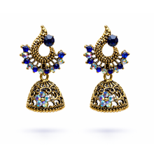 Antique Gold Navy Blue Stone Jhumka Earrings – Traditional Ethnic Jewellery