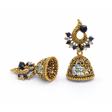 Antique Gold Navy Blue Stone Jhumka Earrings – Traditional Ethnic Jewellery