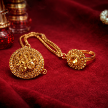 Elegant Gold Finish Round Crystal Pendant Necklace with Matching Ring