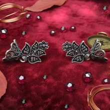 Oxidised Silver Finish Floral Stud Earrings for Women