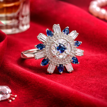 Blue & White Crystal Floral Statement Ring for Women