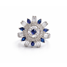 Blue & White Crystal Floral Statement Ring for Women