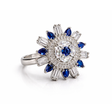 Blue & White Crystal Floral Statement Ring for Women