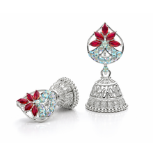 Floral Stone Jhumka Drop Earrings – Silver Finish (2 Color Variants)