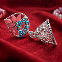 Floral Stone Jhumka Drop Earrings – Silver Finish (2 Color Variants)
