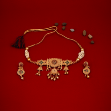 Traditional Gold Finish Kundan Pearl Bridal Necklace Set with Tassel Dori