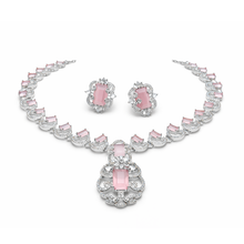 Elegant Silver Finish Pink Stone Necklace Set for Women