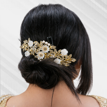 Gold Floral Pearl & Crystal Bridal Hair Comb for Women