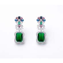 Silver Finish American Diamond Necklace Set with Green & Multicolor Stones