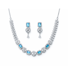 Elegant Silver Finish Blue Stone Necklace Set for Women