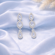 Royal Silver Tone American Diamond Statement Necklace Set with Drop Earrings