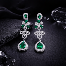 Silver Finish American Diamond Necklace Set with Emerald Green Tear Drop Stones