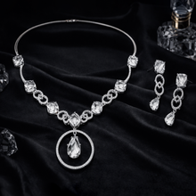 Silver Finish American Diamond Teardrop Pendant Necklace Set with Matching Earrings