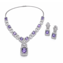 Silver Finish Purple American Diamond Necklace Set with Matching Earrings