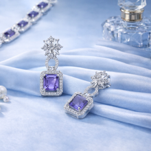 Silver Finish Purple American Diamond Necklace Set with Matching Earrings