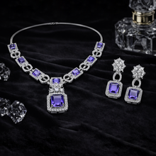 Silver Finish Purple American Diamond Necklace Set with Matching Earrings